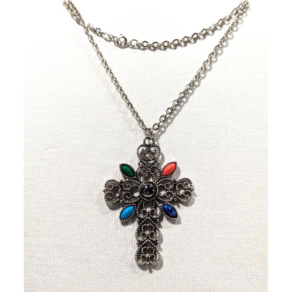 Silver Filigree Cross Stone Accents - Picture 3 of 8